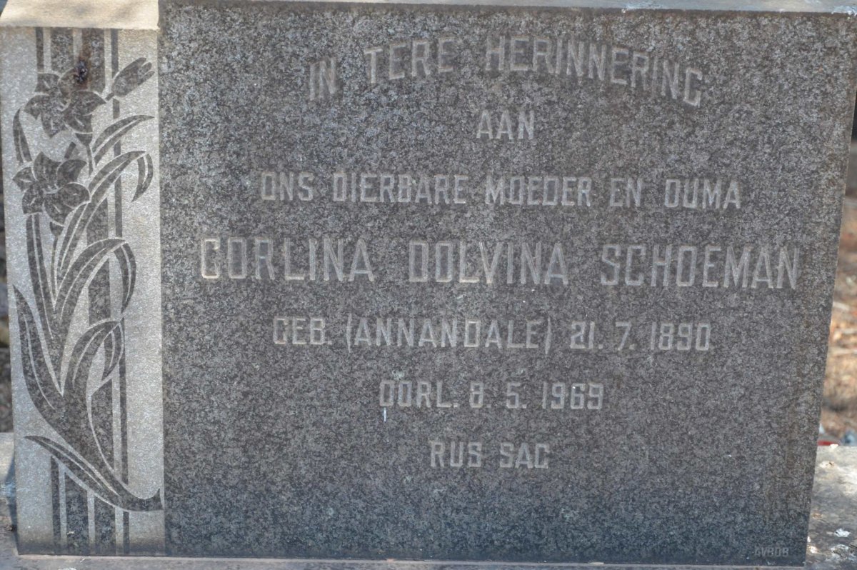 SCHOEMAN Corlina Dolvina nee ANNANDALE 1890-1969