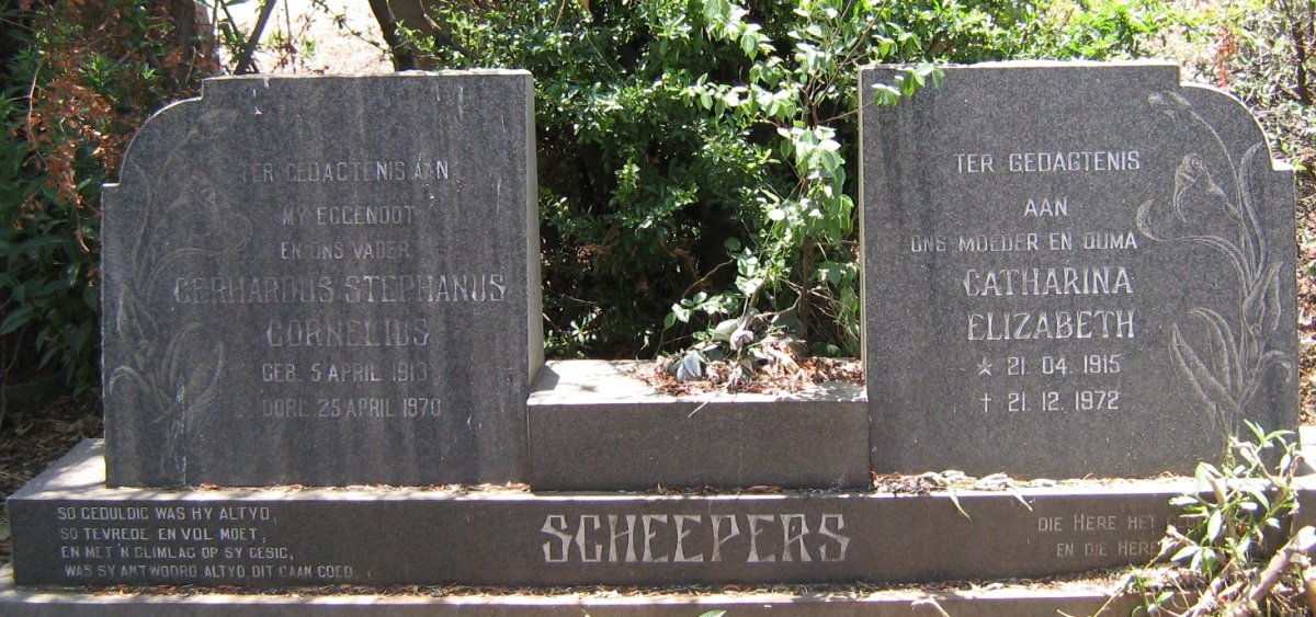 SCHEEPERS Gerhardus Stephanus Cornelius 1913-1970 &amp; Catharina Elizabeth 1915-1972