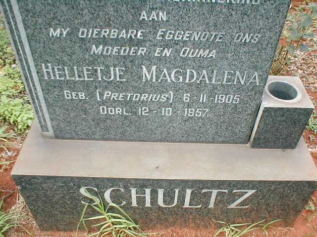 SCHULTZ Helletje Magdalena nee PRETORIUS 1905-1957