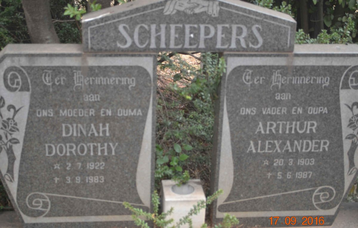 SCHEEPERS Arthur Alexander 1903-1987 &amp; Dinah Dorothy 1922-1983