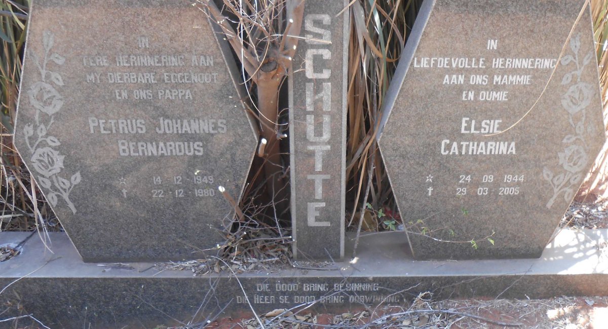 SCHUTTE Petrus Johannes Bernardus 1949-1980 &amp; Elsie Catharina 1944-2005