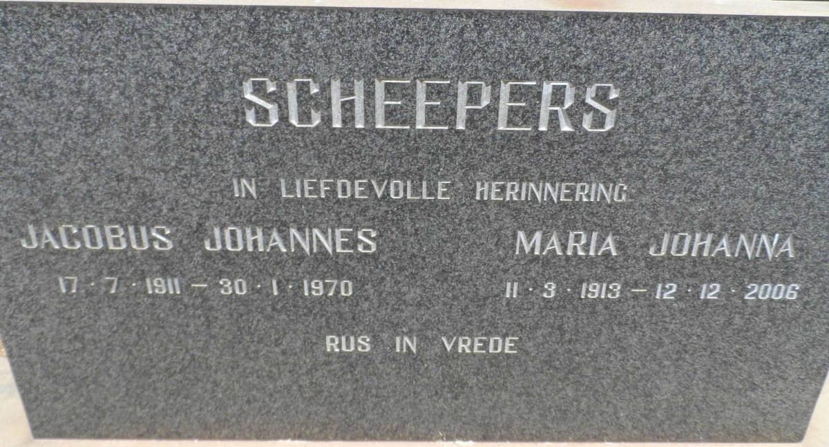 SCHEEPERS Jacobus Johannes 1911-1970 &amp; Maria Johanna 1913-2006