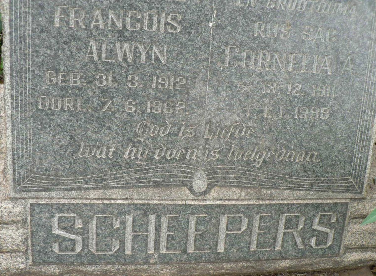SCHEEPERS Francois Alwyn 1912-1962 &amp; Cornelia A. 1911-1998