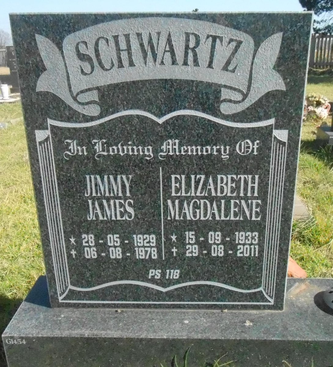 SCHWARTZ Jimmy James 1929-1978 &amp; Elizabeth Magdalene 1933-2011