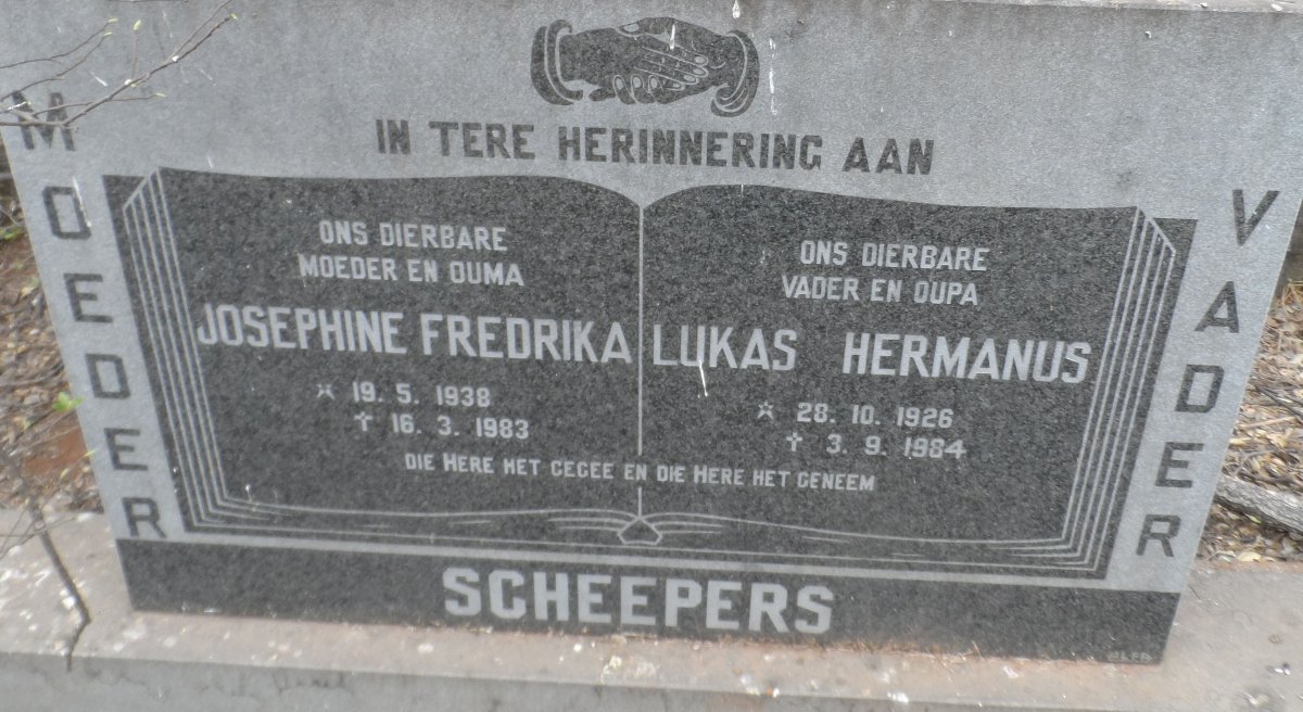 SCHEEPERS Lukas Hermanus 1926-1984 &amp; Josephine Fredrika 1938-1983
