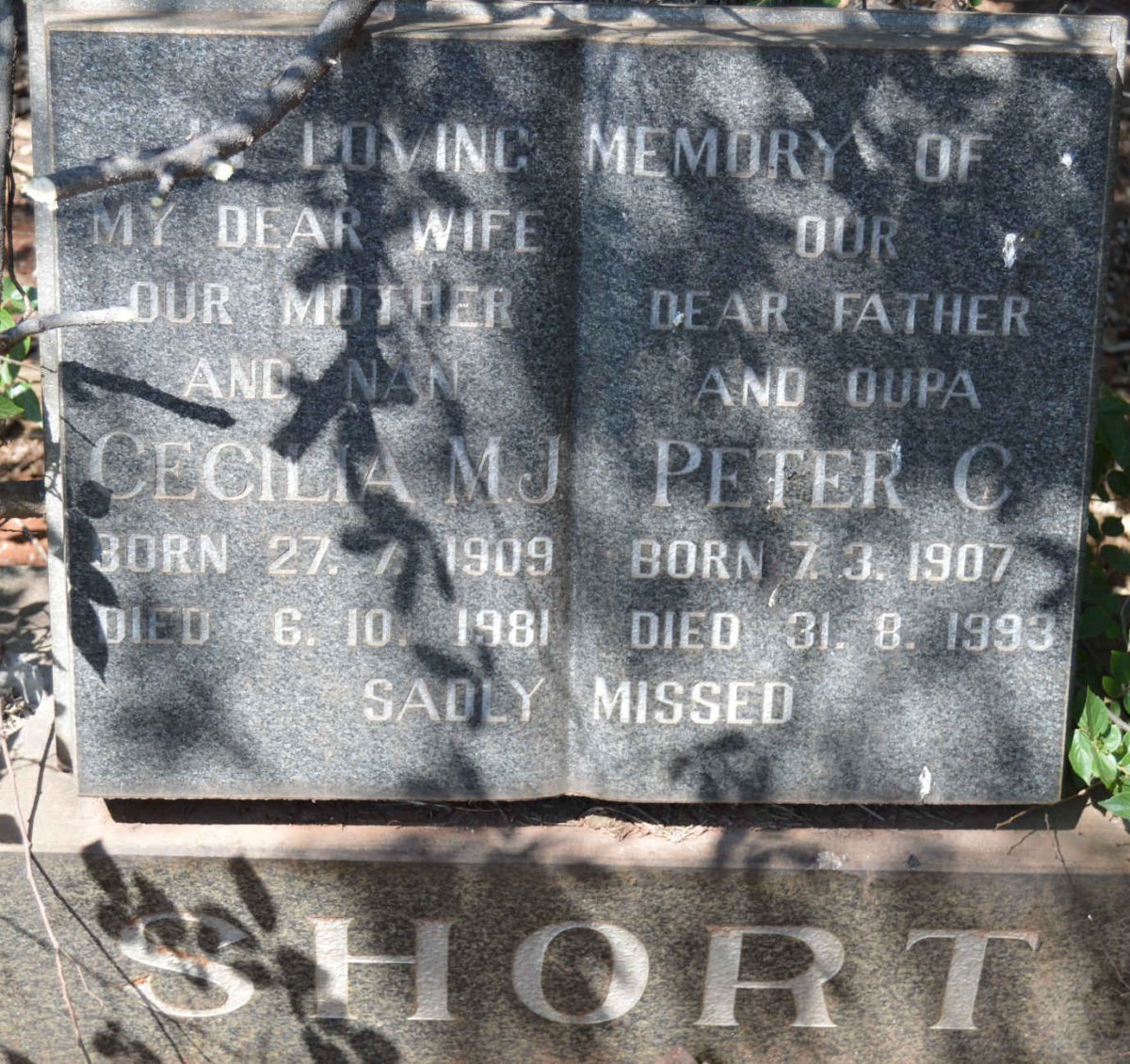SHORT Peter C. 1907-1993 &amp; Cecilia M.J. 1909-1981