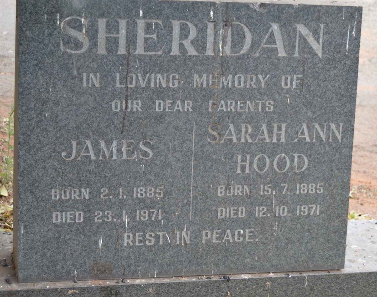 SHERIDAN James 1885-1971 &amp; Sarah Ann HOOD 1885-1971