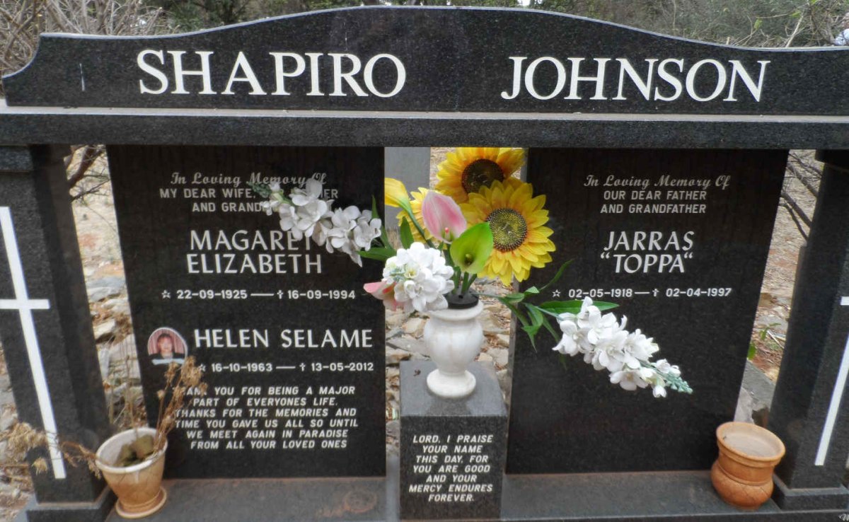 SHAPIRO Jarras 1918-1997 &amp; Magaret Elizabeth 1925-1994 :: JOHNSON Helen Selame 1963-2012