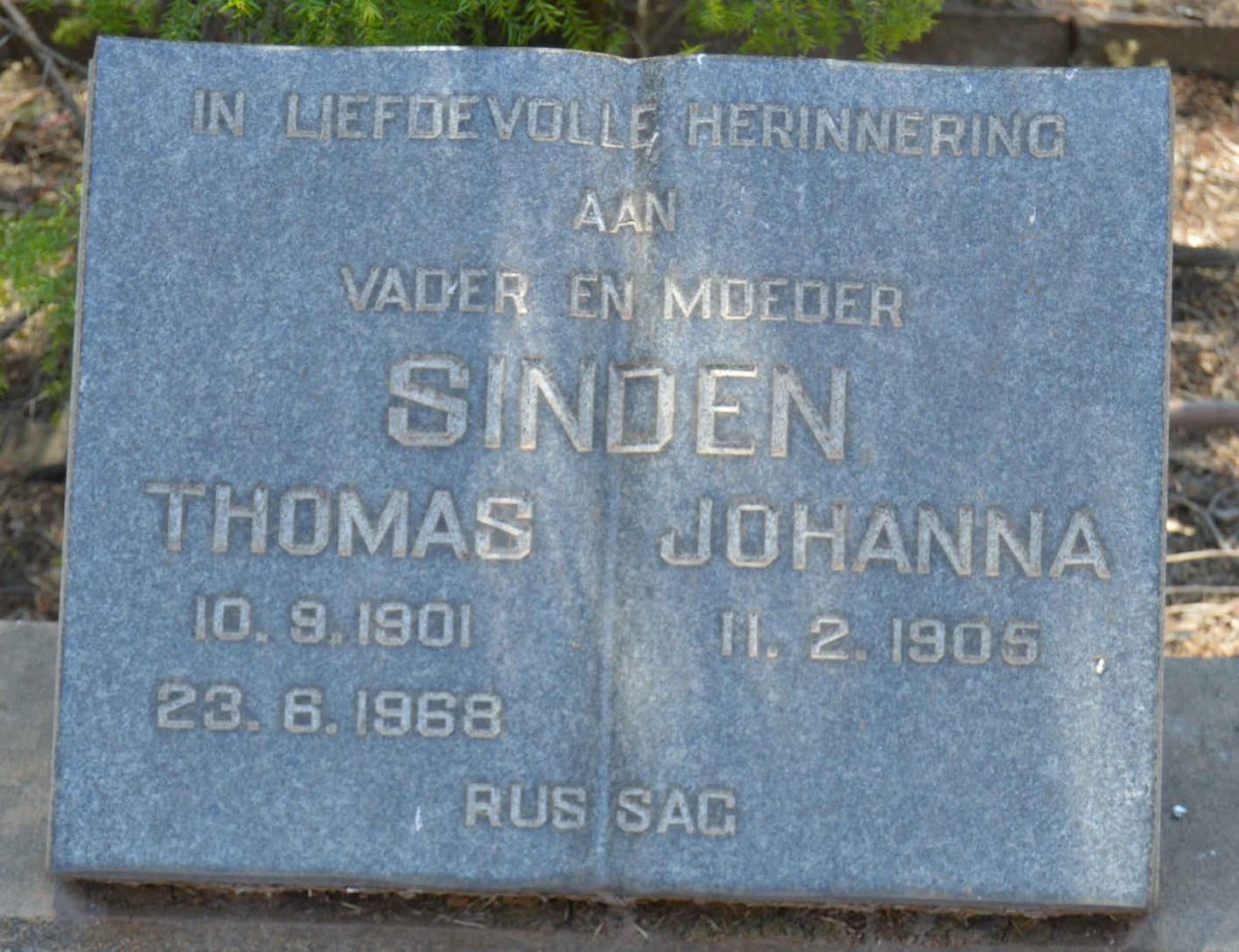 SINDEN Thomas 1901-1968 &amp; Johanna 1905-