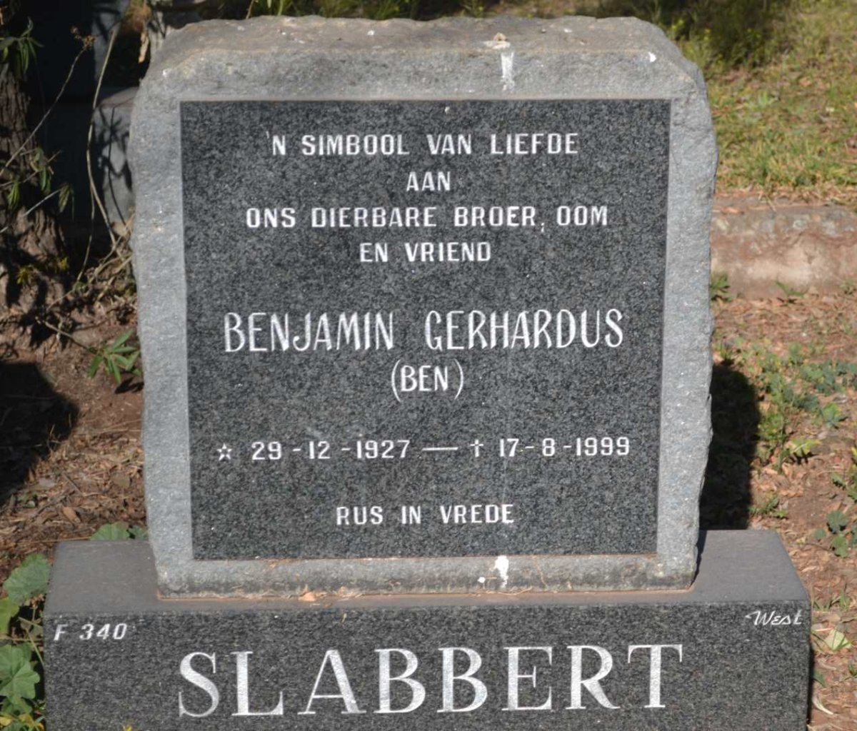 SLABBERT Benjamin Gerhardus 1927-1999