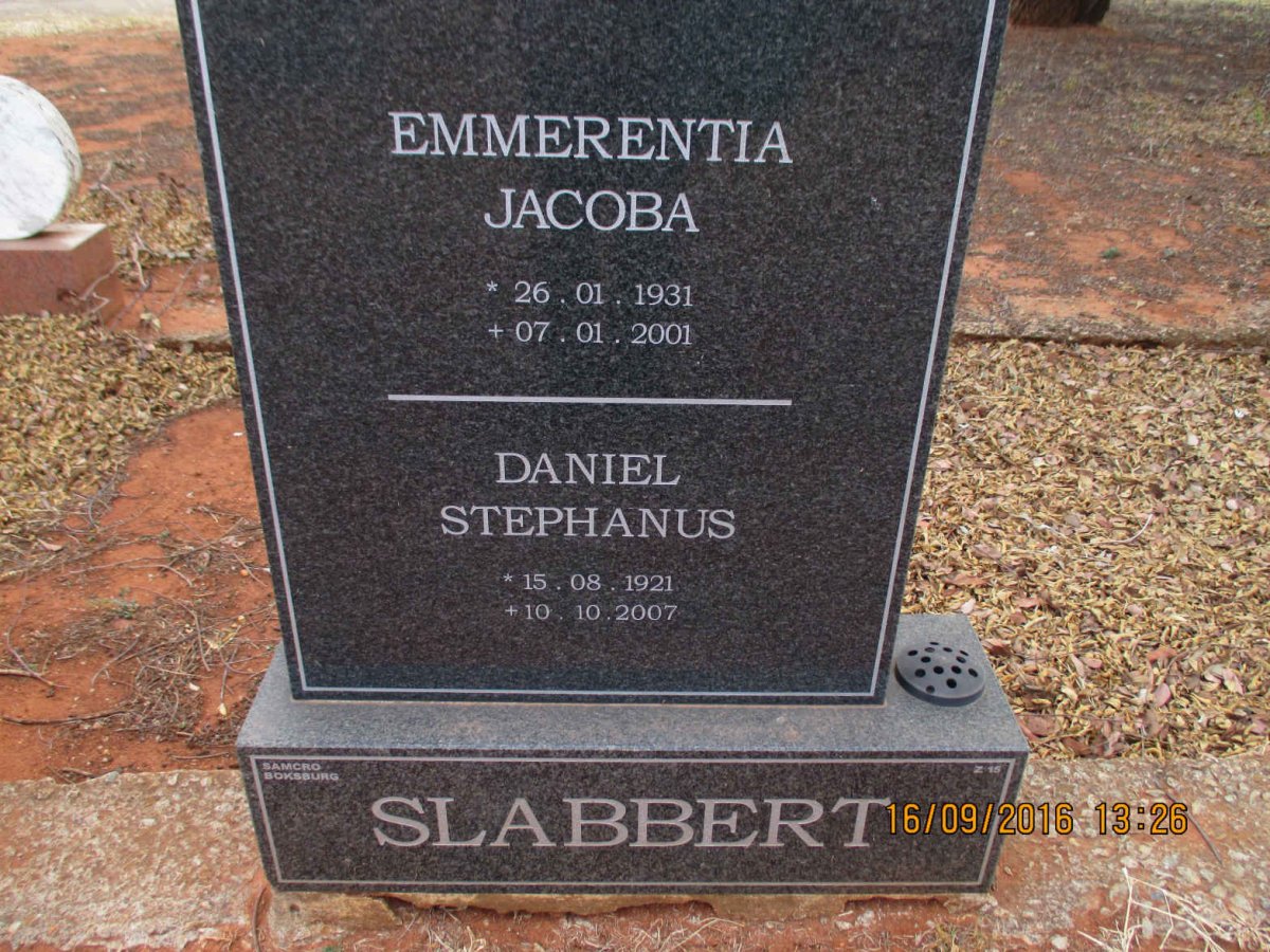 SLABBERT Daniel Stephanus 1921-2007 &amp; Emmerentia Jacoba 1931-2001