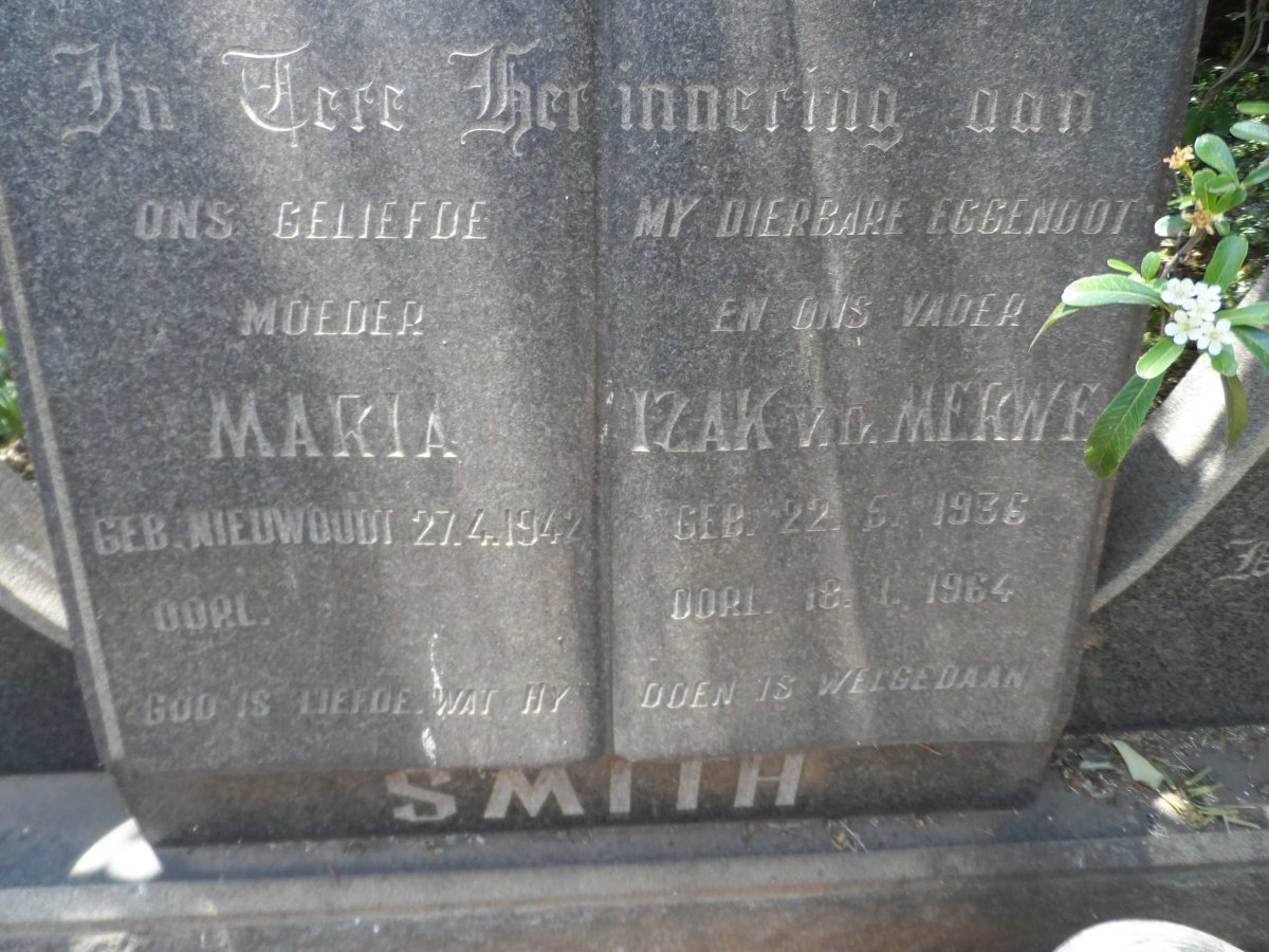 SMITH Izak Van Der Merwe 1936-1964 &amp; Maria NIEUWOUDT 1942-