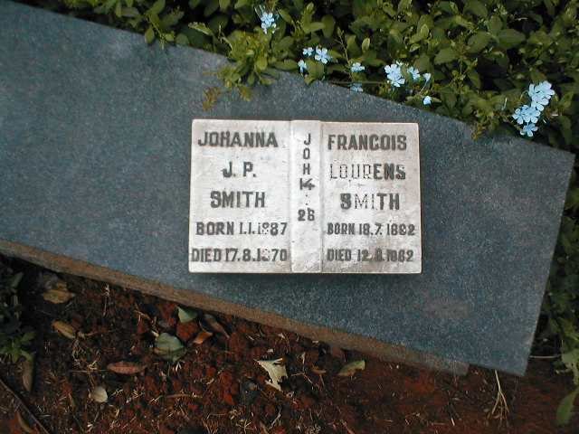SMITH Francois Lourens 18?2-1962 &amp; Johanna J.P. 1887-1970