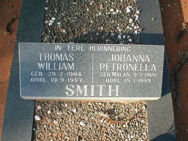 SMITH Thomas William 1904-1987 &amp; Johanna Petronella MALAN 1909-1989