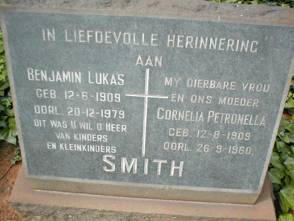 SMITH Benjamin Lukas 1909-1979 &amp; Cornelia Petronella 1909-1960