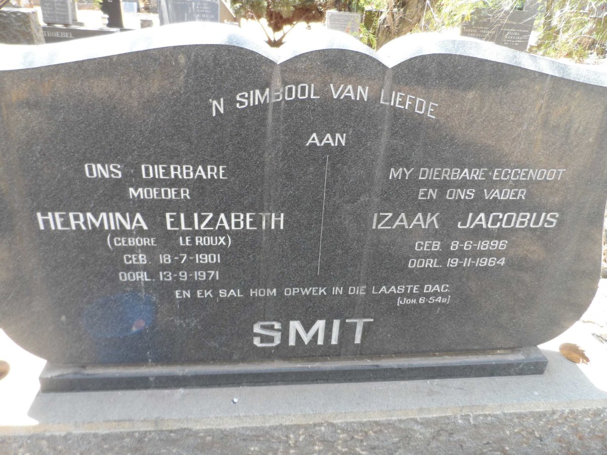 SMIT Izaak Jacobus 1896-1964 &amp; Hermina Elizabeth LE ROUX 1901-1971