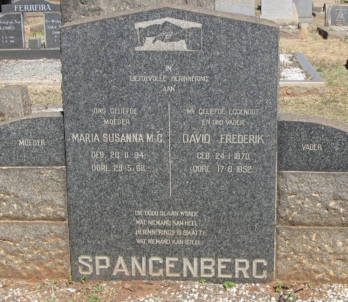 SPANGENBERG David Frederik 1870-1952 &amp; Maria Susanna M.C. 1884-1968