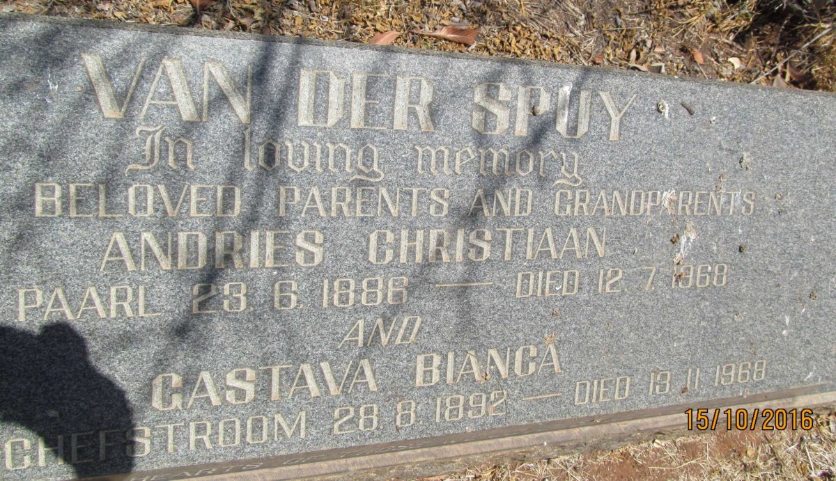 SPUY Andries Christiaan, van der 1886-1968 &amp; Castava Bianca 1892-1968