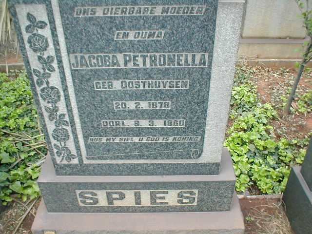SPIES Jacoba Petronella nee OOSTHUYSEN 1878-1960
