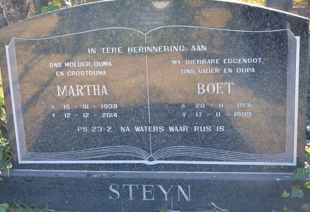 STEYN Boet 1931-1999 &amp; Martha 1939-2014