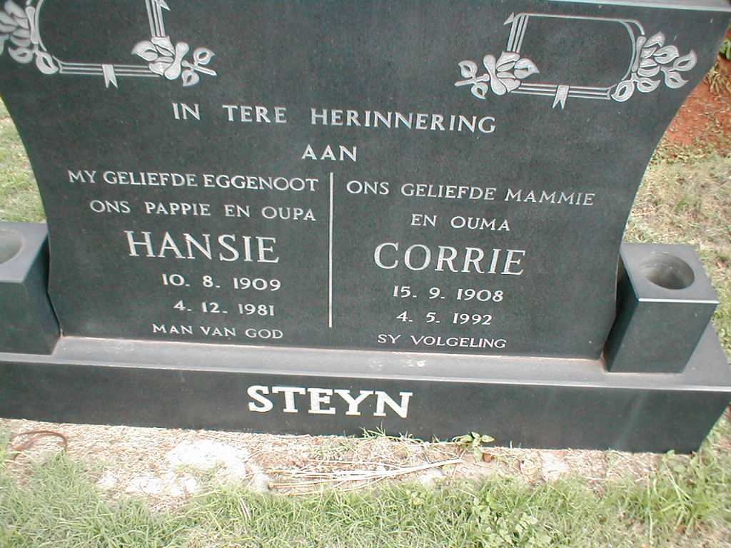 STEYN Hansie 1909-1981 &amp; Corrie 1908-1992