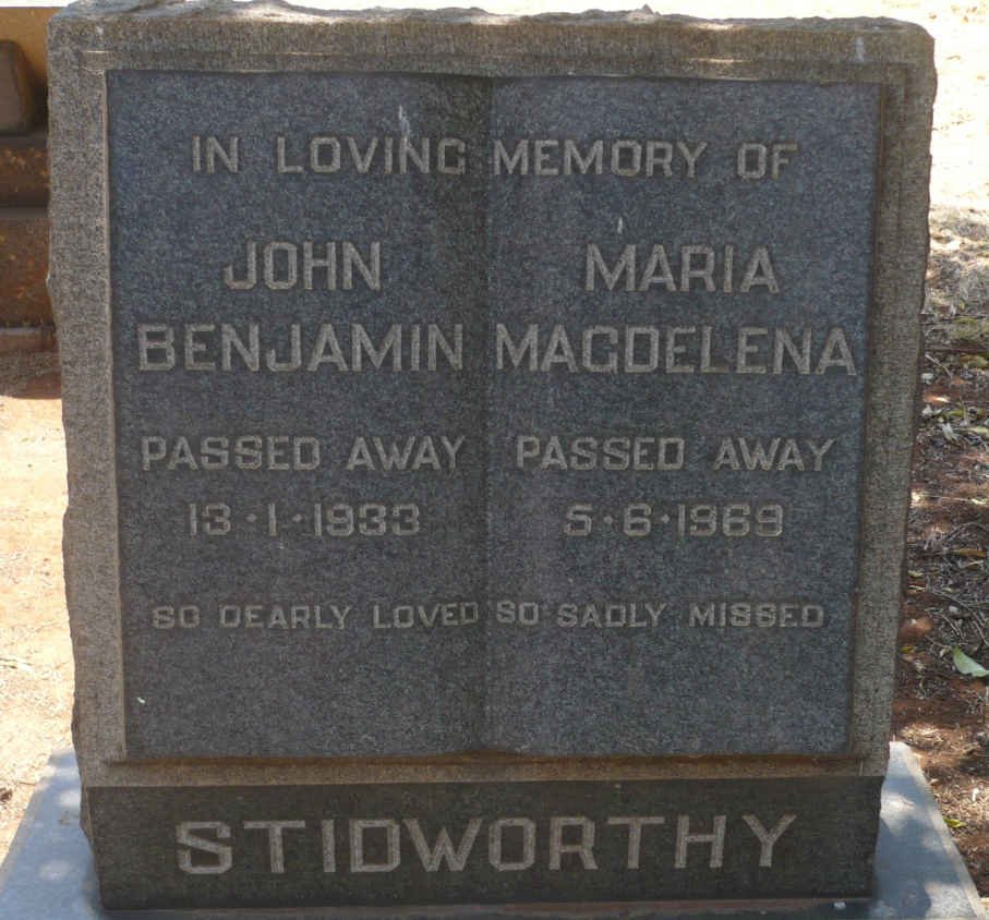STIDWORTHY John Benjamin -1933 :: STIDWORTHY Maria Magdealena -1969