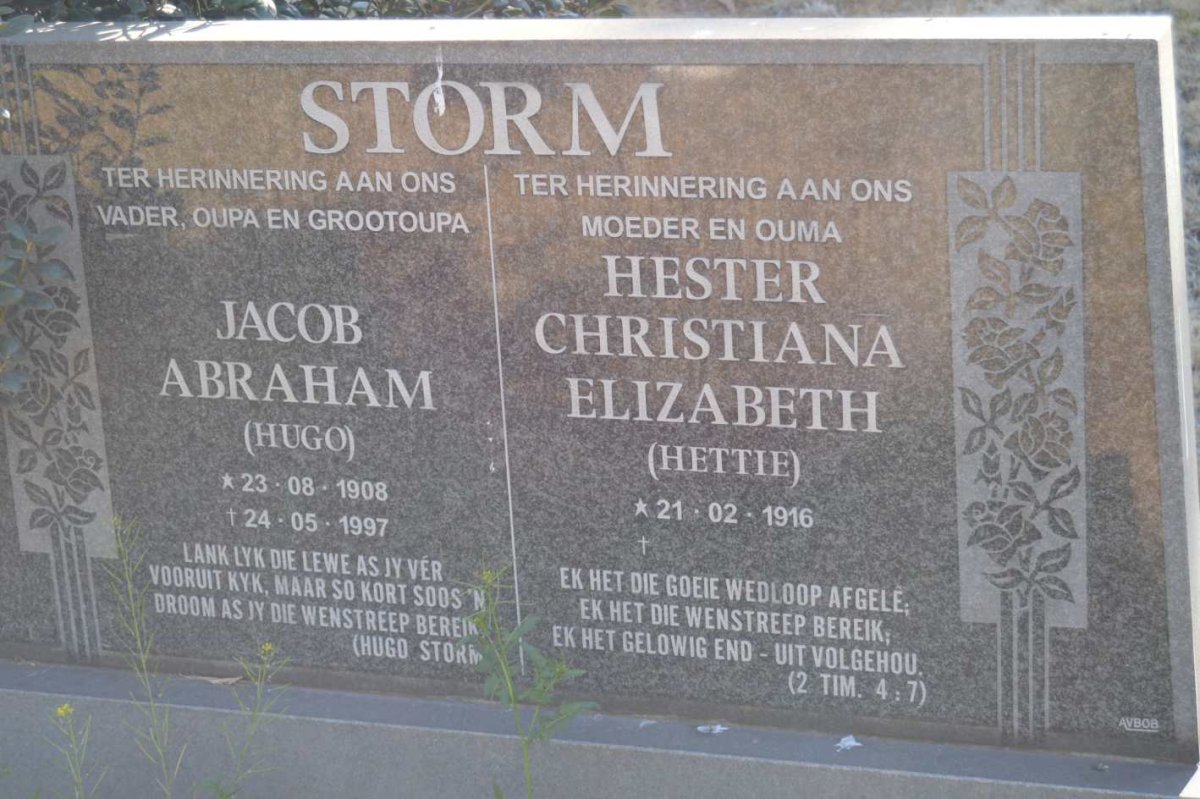 STORM Jacob Abraham 1908-1997 &amp; Hester Christiana Elizabeth 1916-