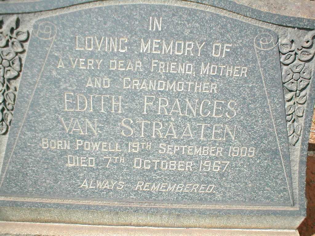 STRAATEN Edith Francis, van nee POWELL 1909-1967