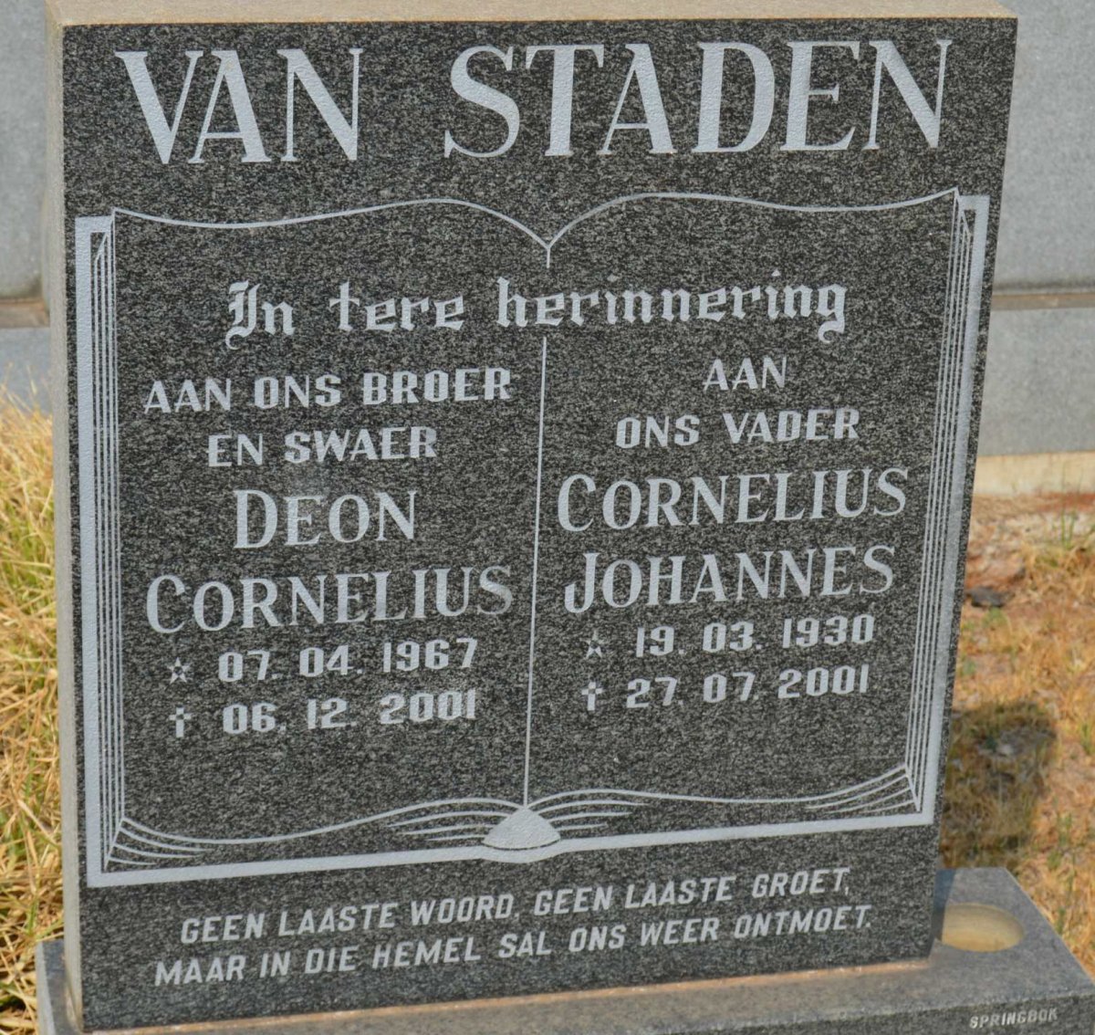 STADEN Cornelius Johannes, van 1930-2001 :: VAN STADEN  Deon Cornelius 1967-2001