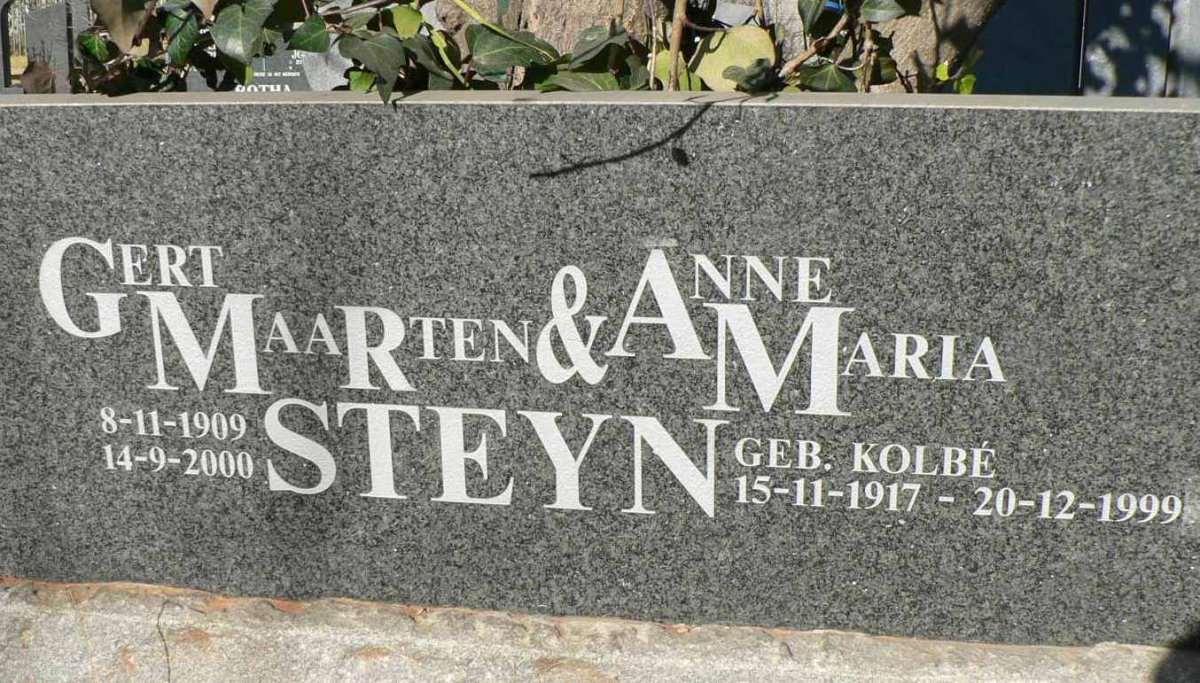 STEYN Gert Maarten 1909-2000 &amp; Anne Maria KOLBÉ 1917-1999