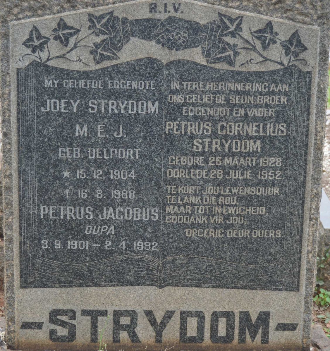 STRYDOM Petrus Jacobus 1901-1992 &amp; M.E.J. DELPORT 1904-1988 :: STRYDOM Petrus Cornelius 1928-1952