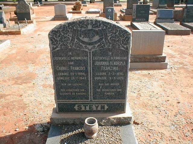 STEYN Gabriel Francois 1894-1943 &amp; Johanna Hendrika Franzina 1896-1973