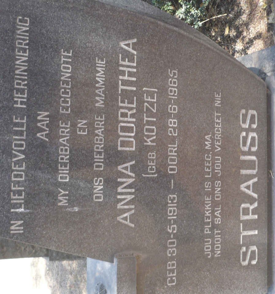 STRAUSS Anna Dorethea nee KOTZE 1913-1965