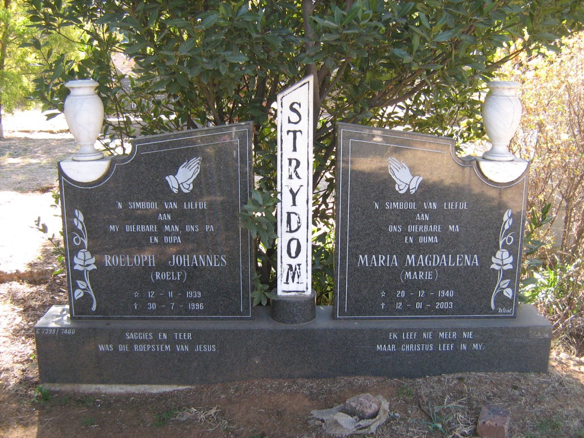 STRYDOM Roeloph Johannes 1939-1996 &amp; Maria Magdalena 1940-2003