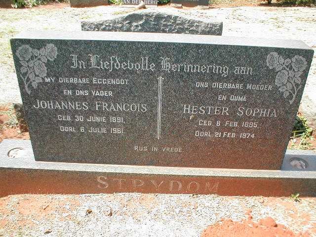 STRYDOM Johannes Francois 1891-1961 &amp; Hester Sophia 1895-1974