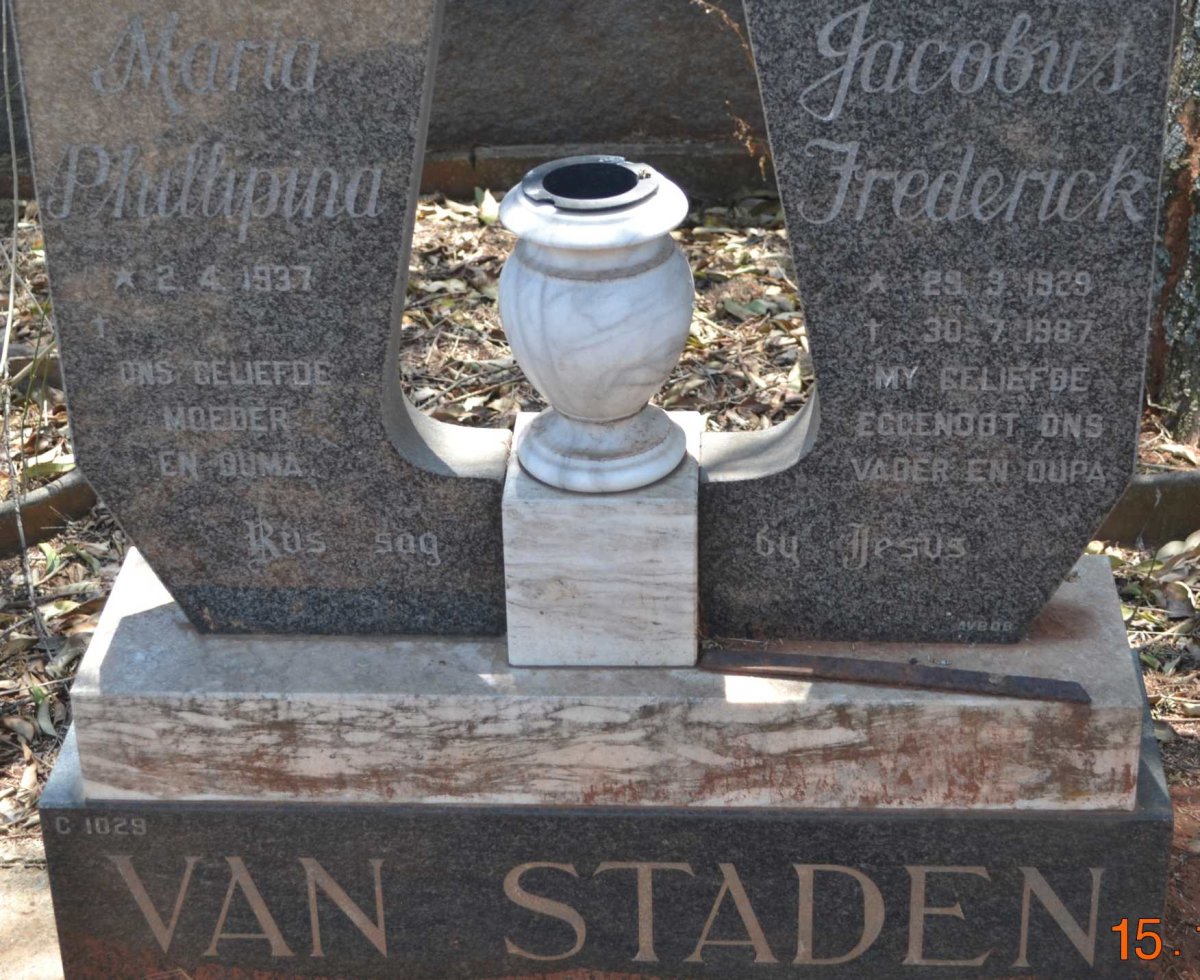 STADEN Jacobus Frederick, van 1929-1987 &amp; Maria Phillipina 1937-