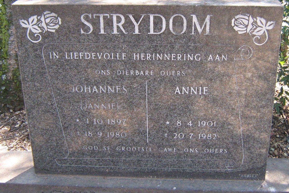 STRYDOM Johannes 1897-1980 &amp; Annie 1901-1982