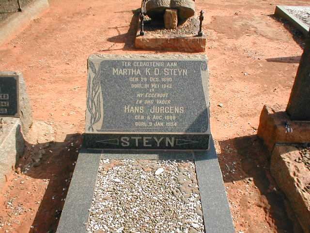 STEYN Hans Jurgens 1888-1954 &amp; Martha K.D. 1890-1942