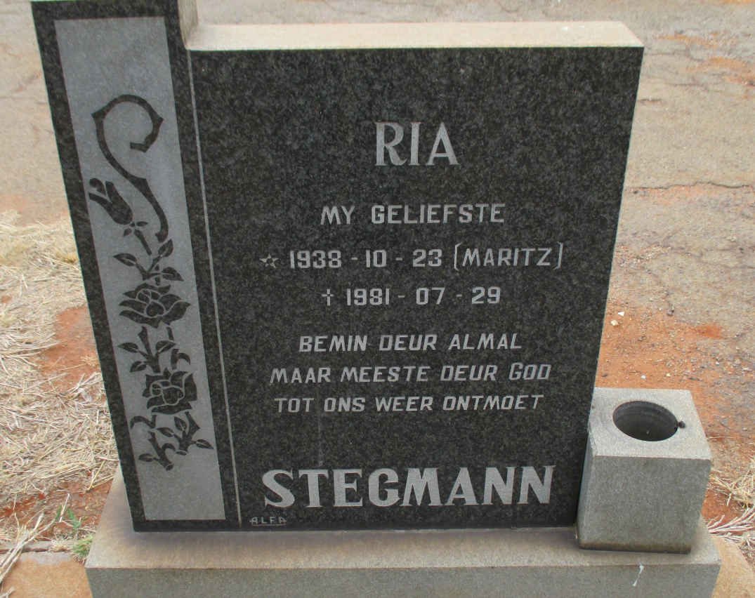 STEGMANN Ria nee MARITZ 1938-1981