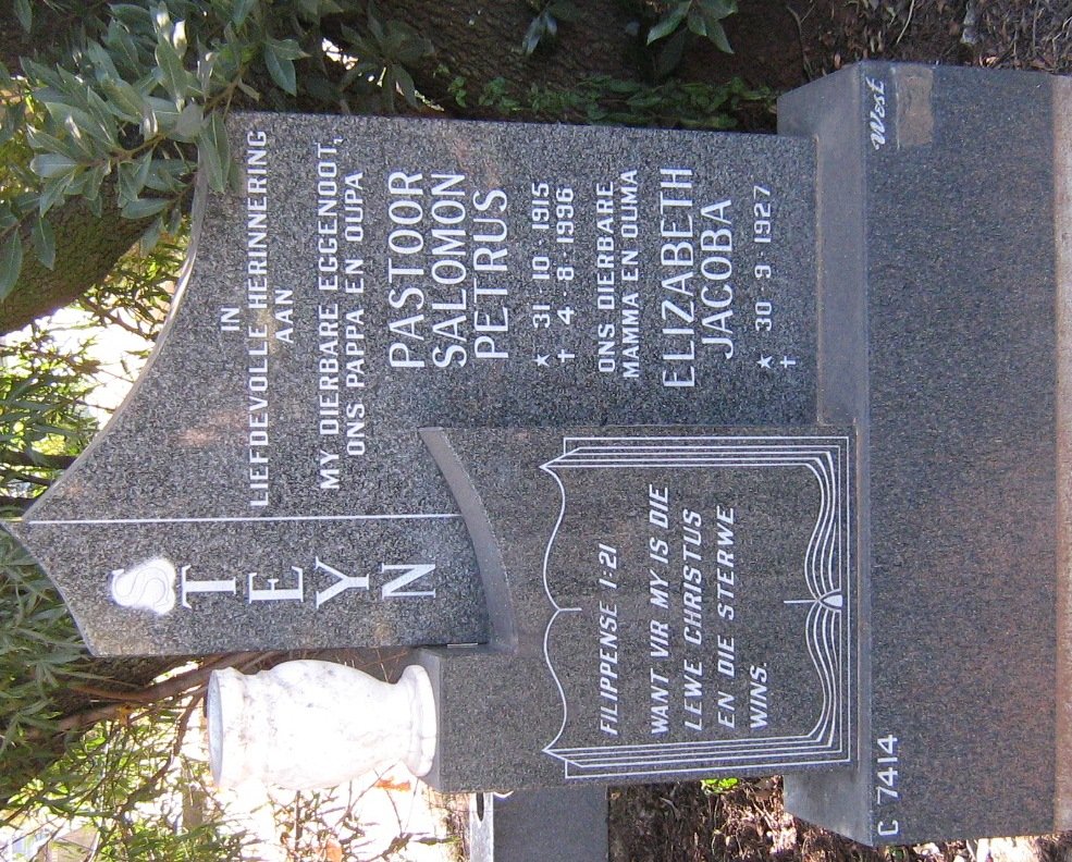 STEYN Salomon Petrus 1915-1996 &amp; Elizabeth Jacoba 1927-