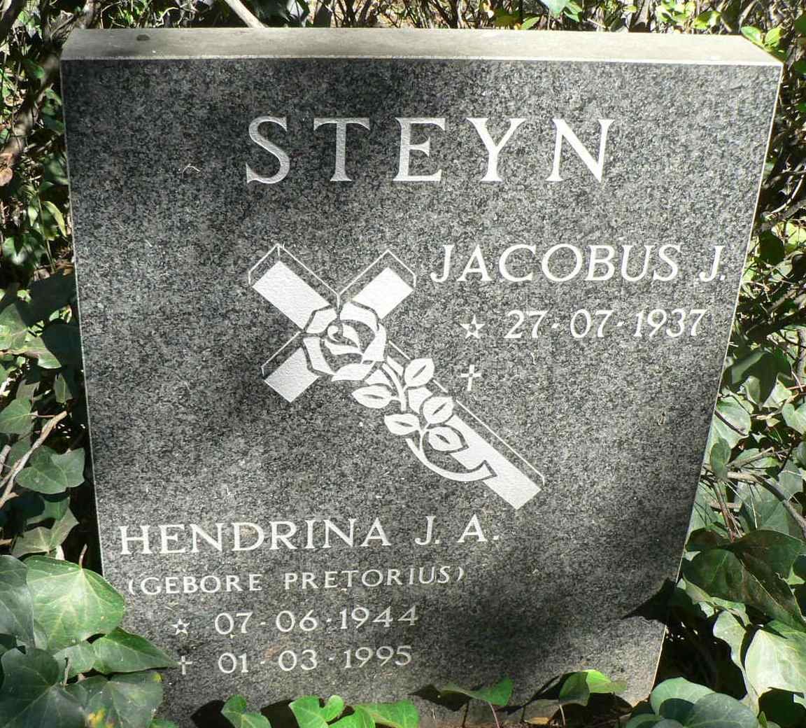 STEYN Jacobus J. 1937- &amp; Hendrina J.A. PRETORIUS 1944-1995
