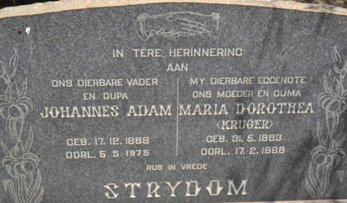 STRYDOM Johannes Adam 1888-1975 &amp; Maria Dorothea KRUGER 1883-1968
