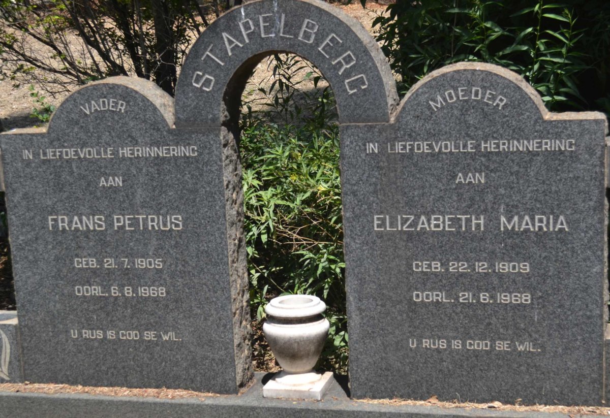 STAPELBERG Frans Petrus 1905-1968 &amp; Elizabeth Maria 1909-1968
