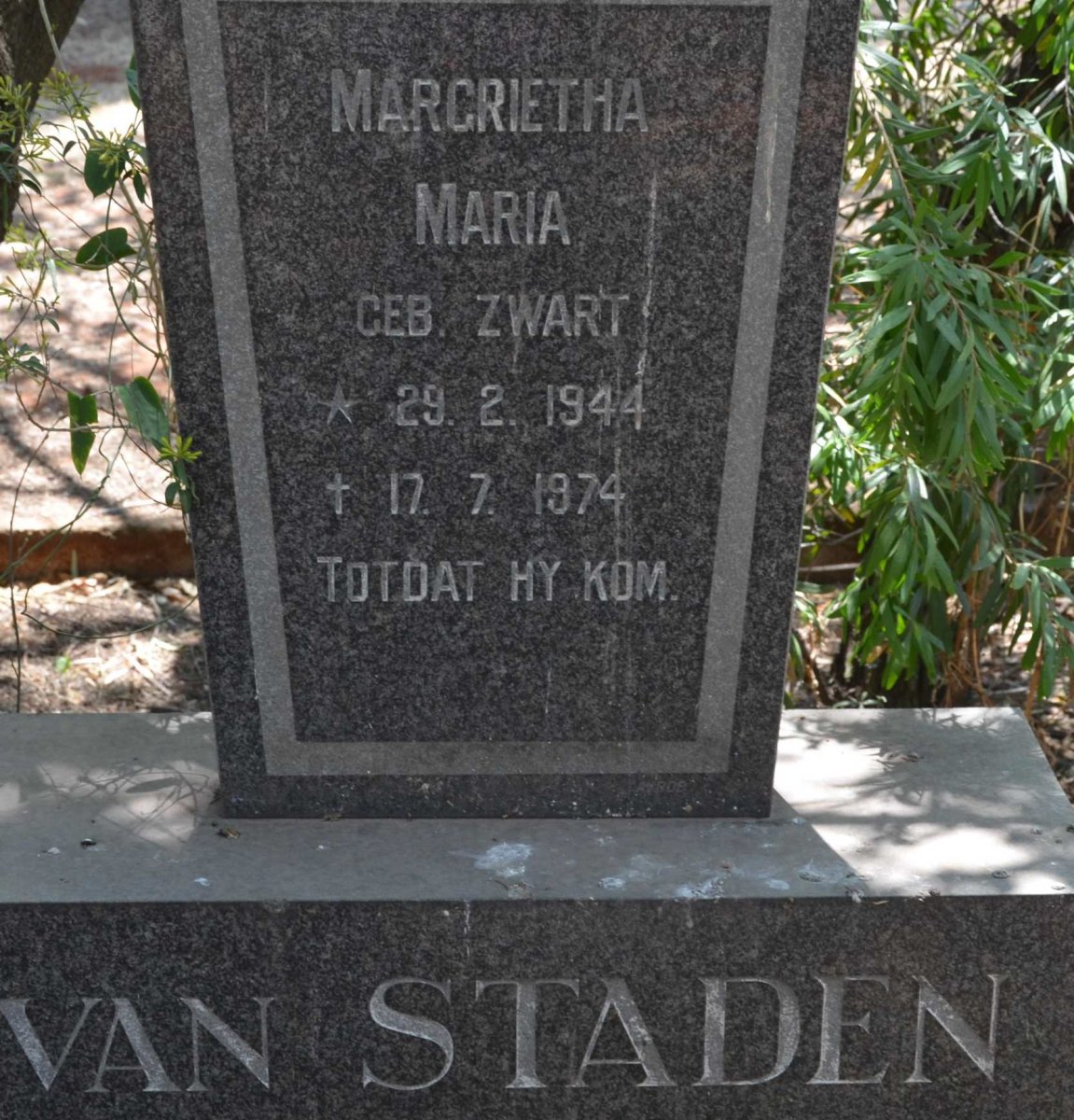 STADEN Magrietha Maria nee ZWART, van 1944-1974