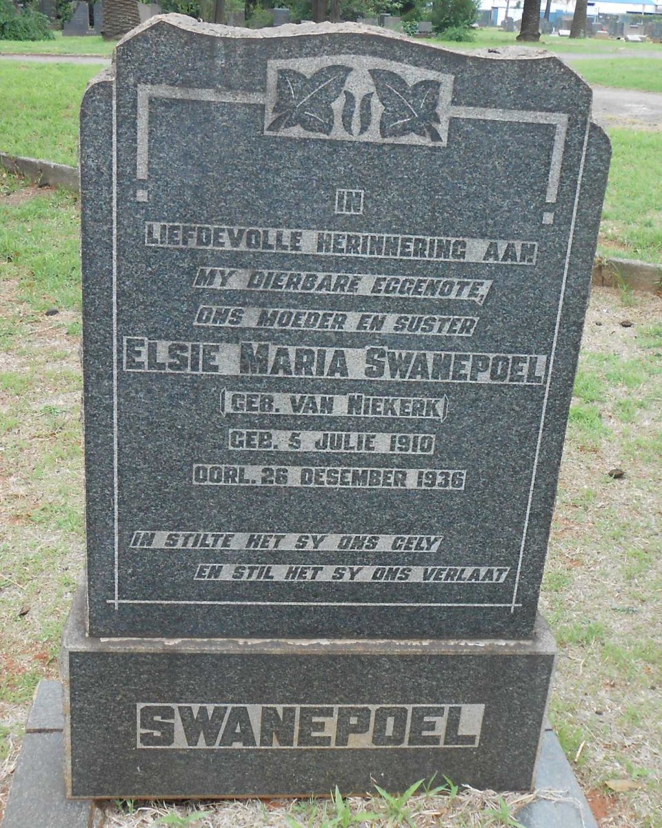 SWANEPOEL Elsie Maria nee VAN NIEKERK 1910-1936