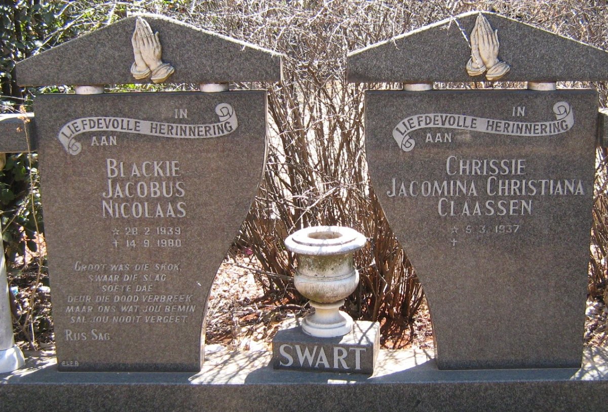 SWART Jacobus Nicolaas 1939-1980 Jacomina Christiana CLAASEN 1937-
