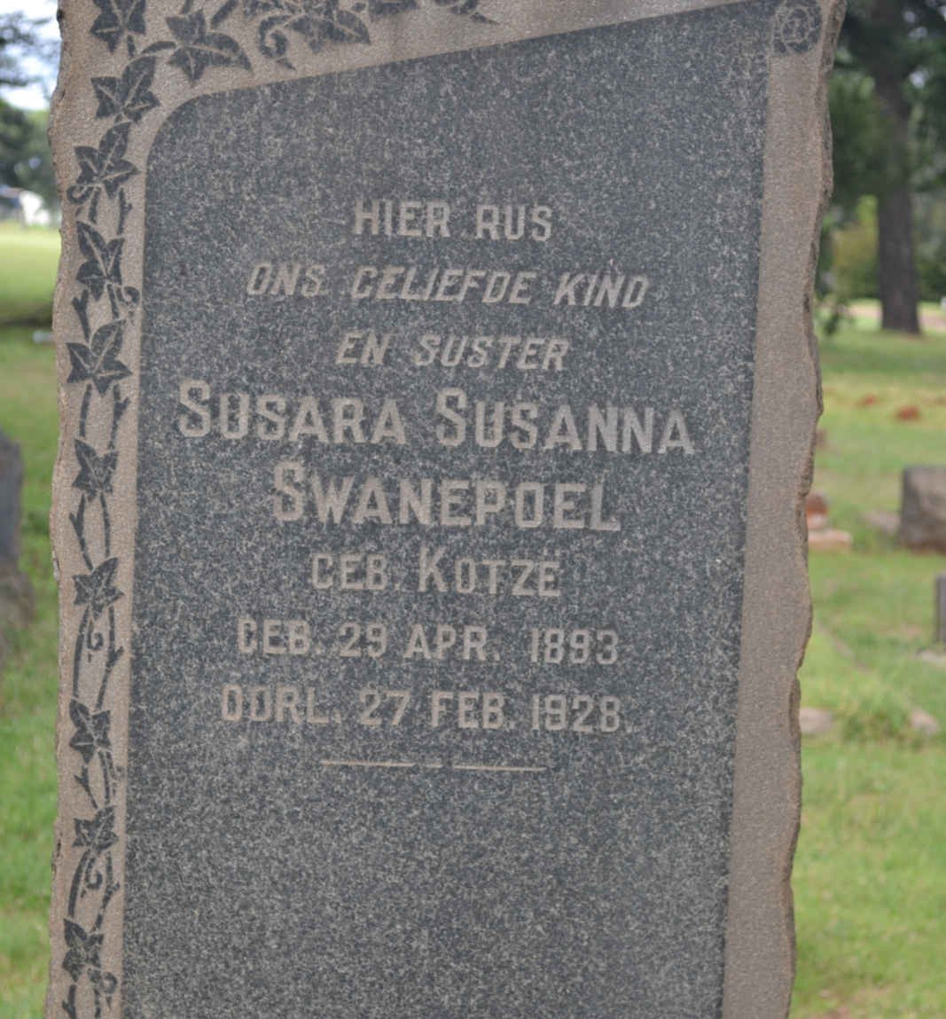 SWANEPOEL Susara Susanna nee KOTZE 1893-1928