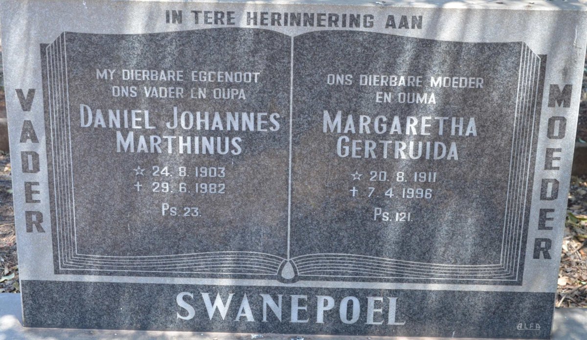 SWANEPOEL Daniel Johannes Marthinus 1903-1982 &amp; Margaretha Gertruida 1911-1996