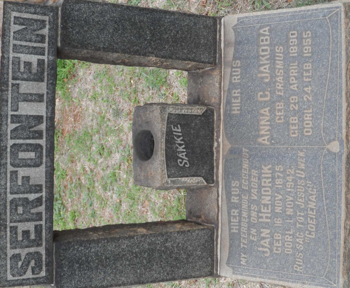 SERFONTEIN Jan Hendrik 1875-1942 &amp; Anna C. Jakoba ERASMUS 1890-1955