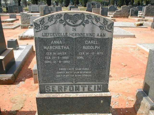 SERFONTEIN Carel Rudolph 1876- &amp; Anna Margrietha DE JAGER 1885-1952